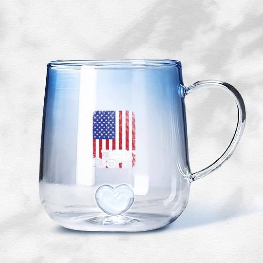 Combine Harvester American Flag Farmer Agriculture Gradient Glass Mugs