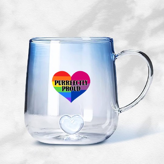 Purrfectly Proud Rainbow Bisexual Flag Heart Gradient Glass Mugs