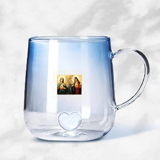 Sacred Heart and Immaculate Heart Picture Jesus an Gradient Glass Mugs