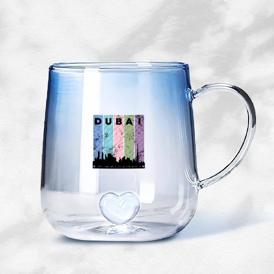 Black Colorful Dubai The Leading City in the World Gradient Glass Mugs