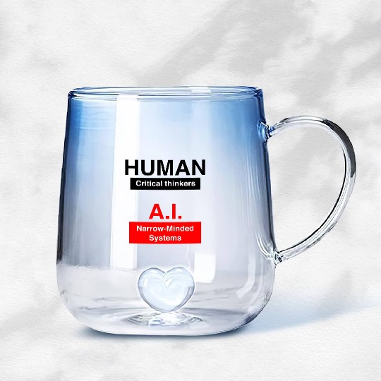 Humans Critical thinkers AI Narrow minded systems Gradient Glass Mugs
