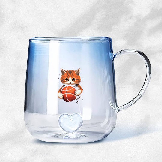 Basketball Cat Basketball Player I Love Basketball Gradient Glass Mugs