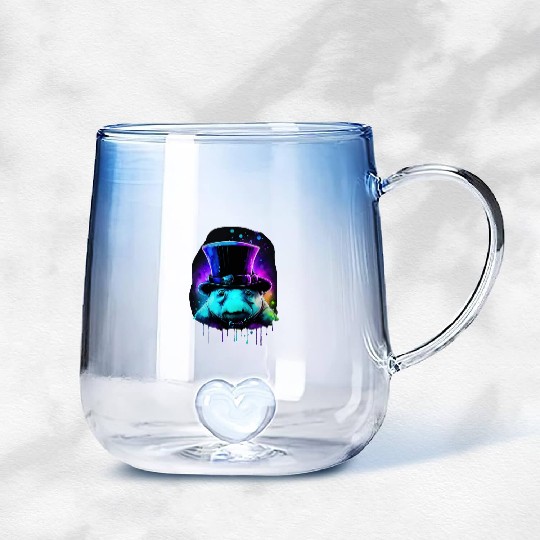 Cute Tardigrade in a Top Hat - Retro Disco Drip Ar Gradient Glass Mugs