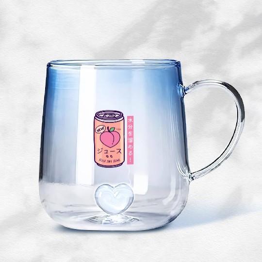 90S Japanese Aesthetic Peach Juice Drink Japan- Gradient Glass Mugs