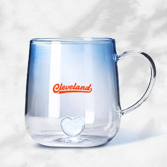 I Love Cleveland Ohio Sports Script Gradient Glass Mugs