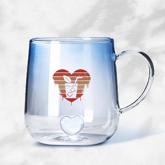 Cute Red Vintage Heart Sweet Tea Valentine Day Gradient Glass Mugs
