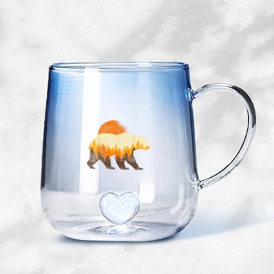 Full Moon Trees Wildlife Forest Bear Lover Gradient Glass Mugs
