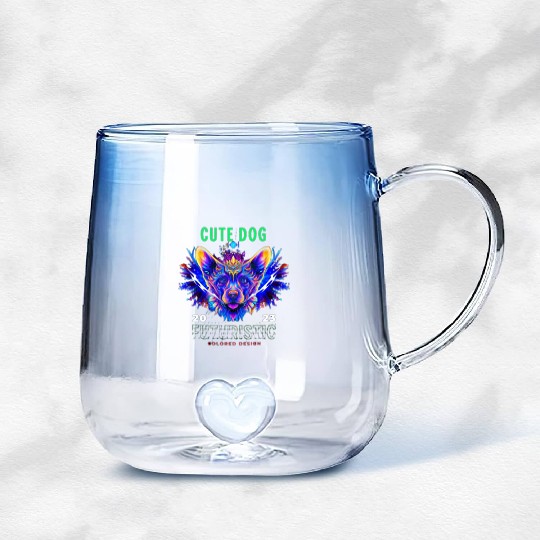 Cute Futuristic Dog AI Gradient Glass Mugs