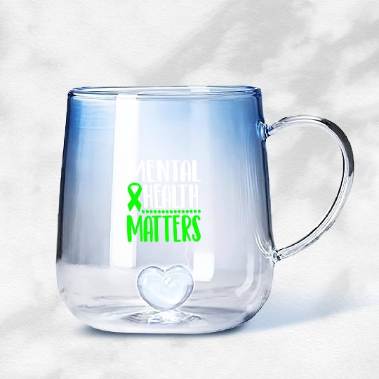 Mental Health Awareness Ribbon Green Anxiety Depre Gradient Glass Mugs