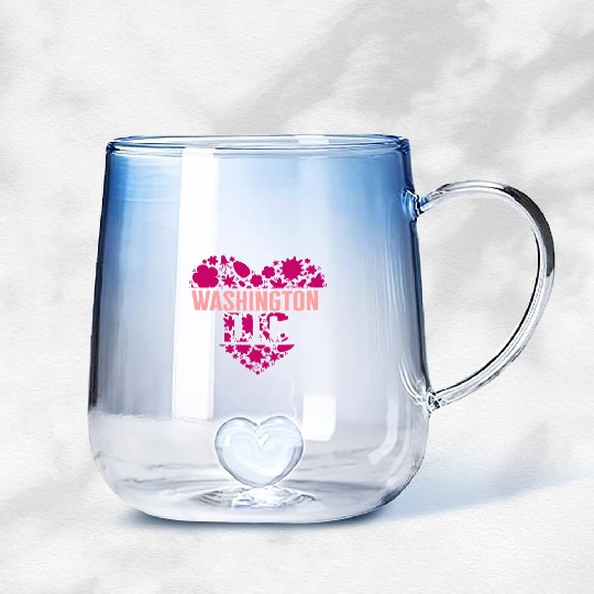 Washington DC Gradient Glass Mugs, Cherry Blossom Heart Floral