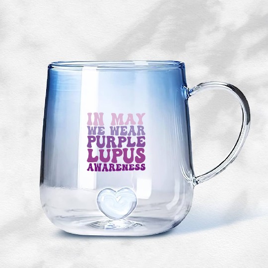 In May We Wear Purple Lupus Awareness Month Groovy Gradient Glass Mugs