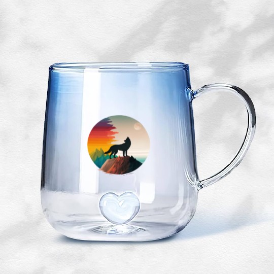 LGBTQIA+ Majestic wolf on the mountain top Gradient Glass Mugs