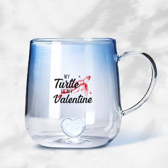 Sea Turtle Tortoise Valentines Day Gradient Glass Mugs