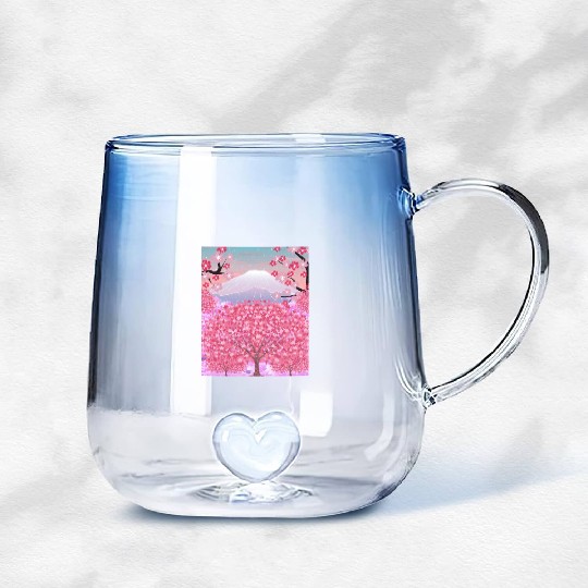 Japan nature mountain sakura gift cherry blossoms Gradient Glass Mugs