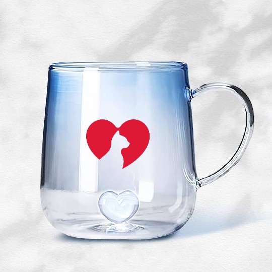 signs , love , heart . cat, happy. Gradient Glass Mugs