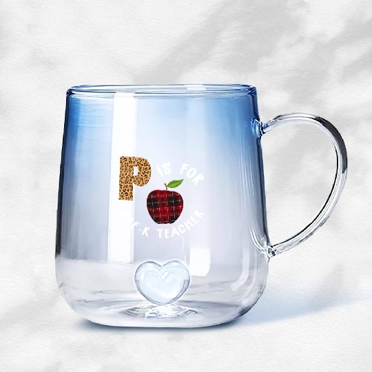 P Is For Pre K Teacher Leopard Buffalo Plaid T Gradient Glass Mugs