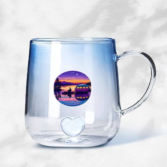 A Camper Enjoying A Peaceful Lakeside Gradient Glass Mugs