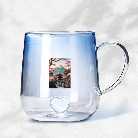 Asia Landscape Serene Mount Fuji Gradient Glass Mugs