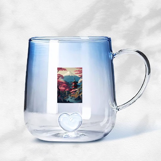 Asia Landscape Serene Mount Fuji Gradient Glass Mugs