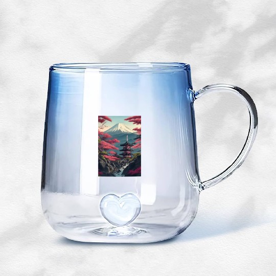 Asia Landscape Serene Mount Fuji Gradient Glass Mugs