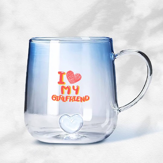 I Love My Girlfriend Heart Balloons White Gradient Glass Mugs