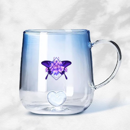 Peony Butterfly geometric tattoo Gradient Glass Mugs