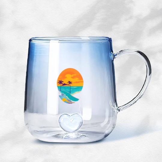 Golden Horizon: Serene Sunset & Surfing Paradise Gradient Glass Mugs