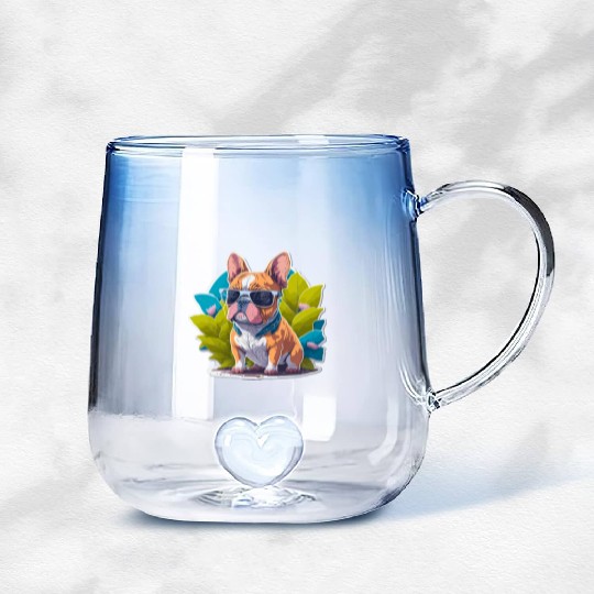 Frenchie Flower Splash Gradient Glass Mugs