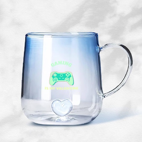 Gaming Is My Valentine Light Green Gradient Glass Mugs