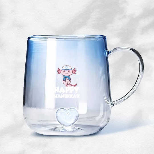 Happy Hanukkah Axolotl Kawaii Cute Axolotl Lover Gradient Glass Mugs