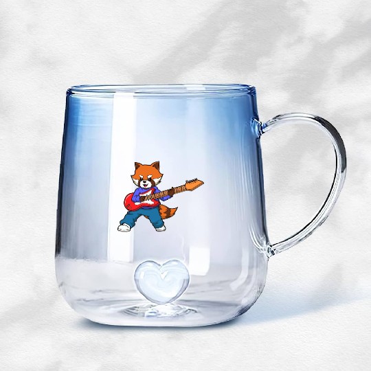 Comic Red Panda Playing Electric Guitar Gradient Glass Mugs
