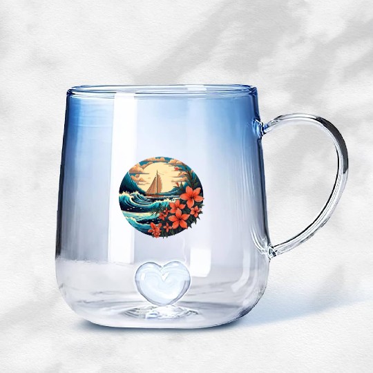 Sailing Ship Sailing Orchids Flowers Sailboat Gradient Glass Mugs