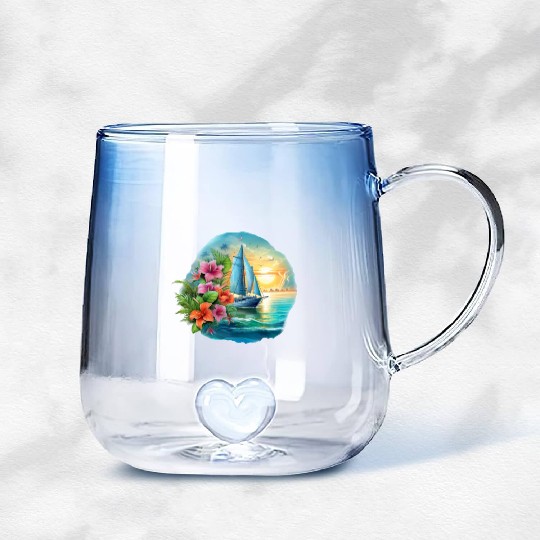 Sailing Ship Sailing Orchids Flowers Sailboat Gradient Glass Mugs