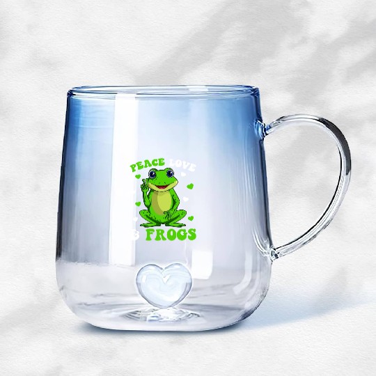 Peace Love Frogs Lover Frog Kids Girls Women Gradient Glass Mugs