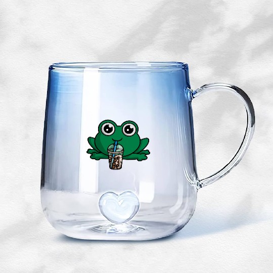 Bubble Boba Tea Drink Frog Cute Anime Kawaii Toad Gradient Glass Mugs