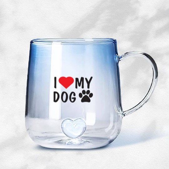 I love my dog . Gradient Glass Mugs