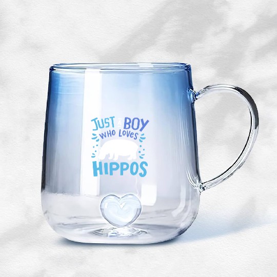 Kids Hippo Hippopotamus Just A Boy Who Loves Hippo Gradient Glass Mugs