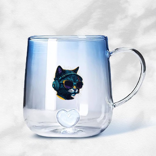 Cool Sunglasses Headphone Galaxy Cat Gradient Glass Mugs