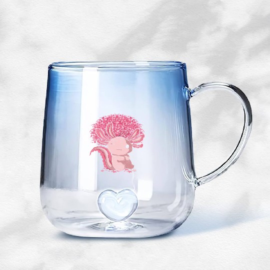 Cherry Blossom Tree Amphibian Gift Sakura Axolotl Gradient Glass Mugs
