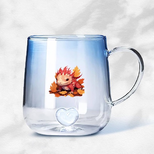Autumn Axolotl: Colorful Leaves and Dragon Motif Gradient Glass Mugs