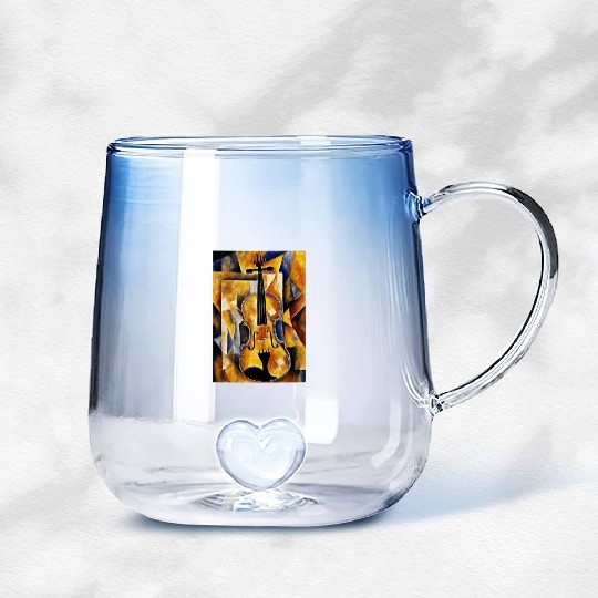 Violin Painting with Geometric Art Gradient Glass Mugs