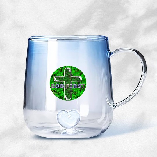 God First [2] Green Gradient Glass Mugs