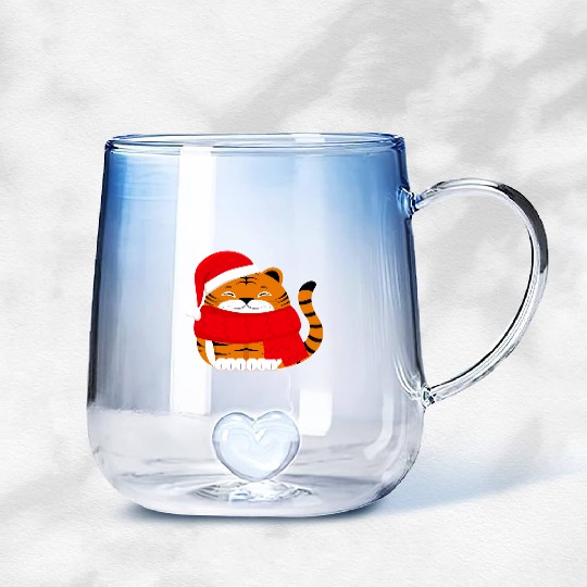 Cute Winter Tiger Cub Gradient Glass Mugs