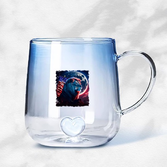 America lion under Moon with American Flag Gradient Glass Mugs