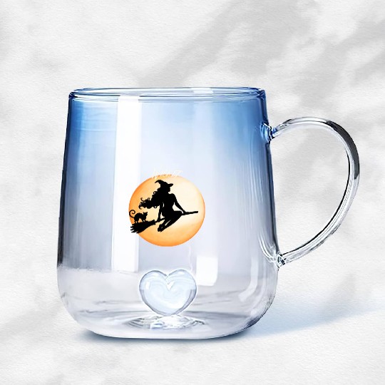 Wicked Cat Witch Funny Halloween Witch Gradient Glass Mugs