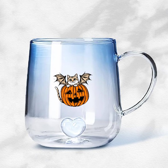 Cute Creepy Cat With Bat Wings Funny Halloween Gradient Glass Mugs