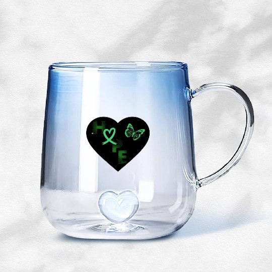 Liver Cancer Hope & Butterfly Heart Black/Green Gradient Glass Mugs