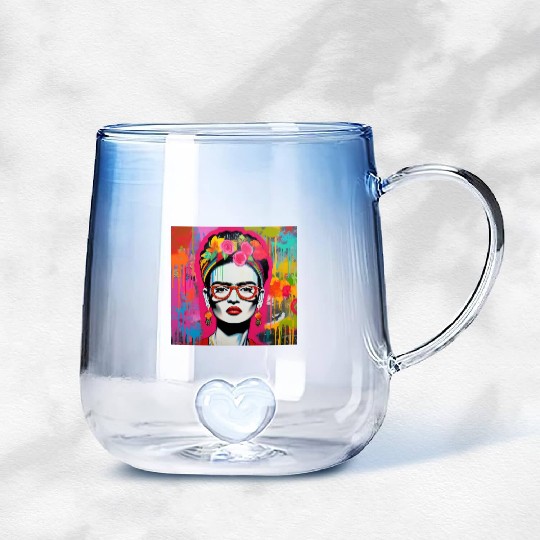 Frida Kahlo style urban art colorfull graffiti Gradient Glass Mugs
