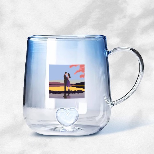 Romantic couple dance with sakura flowers Gradient Glass Mugs