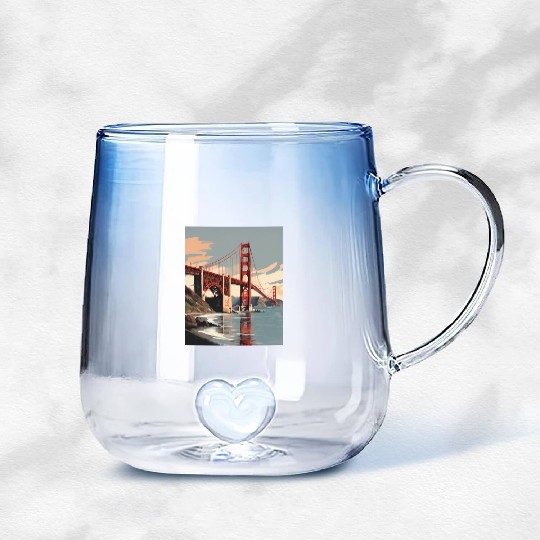 Golden Gate Bridge California Gradient Glass Mugs, Golden Gate